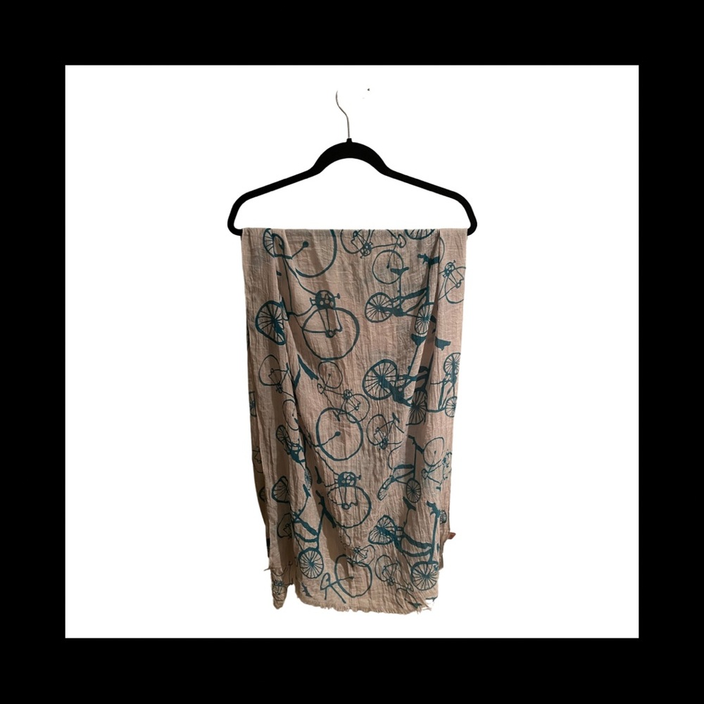Love of Fashion Tan & Teal Bicycle Print Scarf